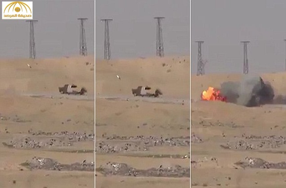 بالفيديو والصور:شاهد.. سيارة داعشي تنفجر بصاروخ قبل وصولها لهدفها