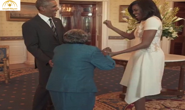 بالصور والفيديو: أمريكية تبلغ من العمر 100 عاما ترقص فرحاً عند إلتقائها أوباما وزوجته