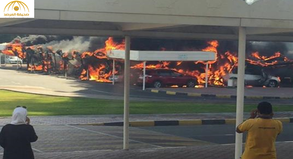 بالصور والفيديو: حريق في مواقف جامعة الشارقة