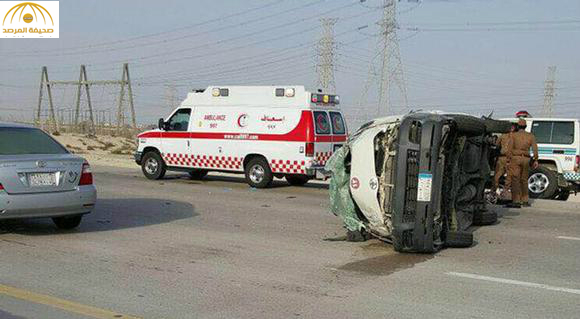 وفاة وإصابة 9 طالبات بحادث على طريق الجبيل الظهران (صور)