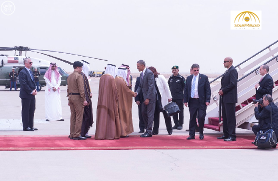 بالصور: أمير الرياض يستقبل أوباما بالصالة الملكية بمطار الملك خالد الدولي