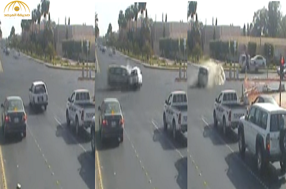 بالفيديو:لحظة تجاوز سائق للإشارة الحمراء واصطدامه بسيارة أخرى في تبوك