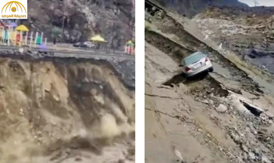 بالفيديو: السيول الجارفة تؤدي إلى انهيار الطريق السياحي ببني سعد