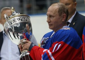 SOCHI, RUSSIA - MAY, 10 (RUSSIA OUT) Russian President Vladimir Putin attends an ice hockey match of the Night Hockey League in Sochi, Russia, May,10,2016. Putin attended a hockey match with NHL veterans, Putin's team won 11: 5. (Photo by Mikhail Svetlov/Getty Images)