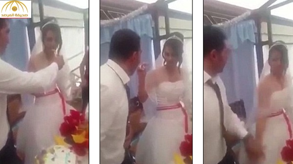 فيديو: شاهد.. ردة فعل عريس بعد ممازحة عروسه بقطعة الكيك  !