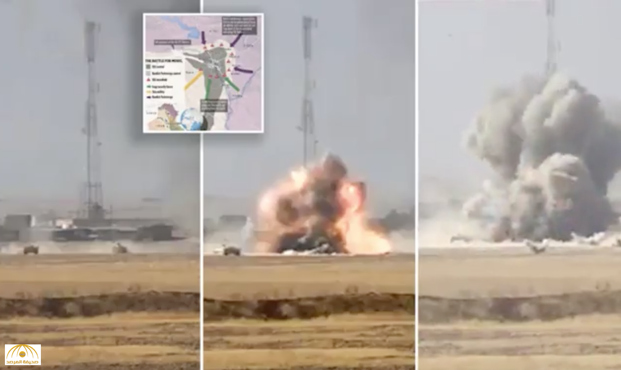 شاهد : مطاردة شاحنة"داعشية" لدبابة عراقية بالموصل وانفجار هائل