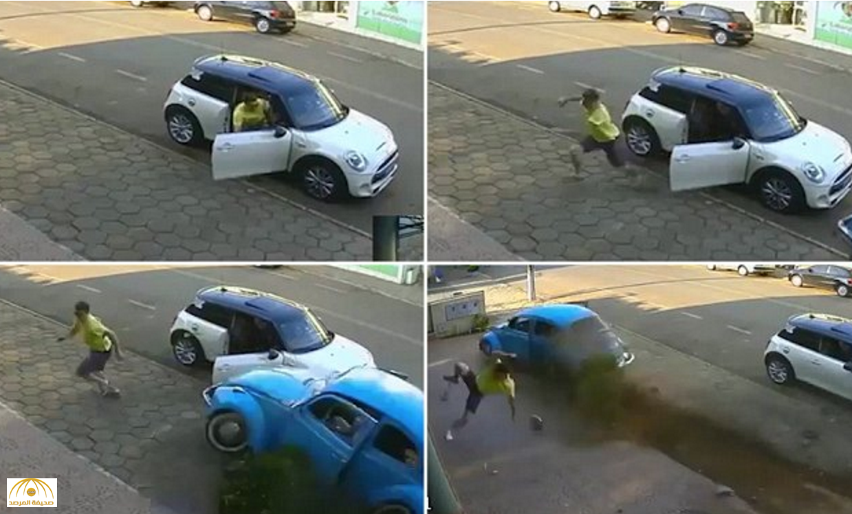 بالفيديو: شاب يتفادى الاصطدام بـ"سيارة" كادت تودي بحياته بقفزة في البرازيل