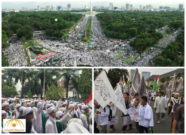 بالصور : إندونيسيا ..أكثر من 200 ألف يتظاهرون ضد حاكم جاكرتا المسيحي