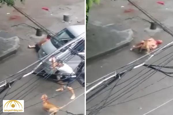 بالفيديو : كلب يفترس رجل في الشارع وسط ذهول المارة