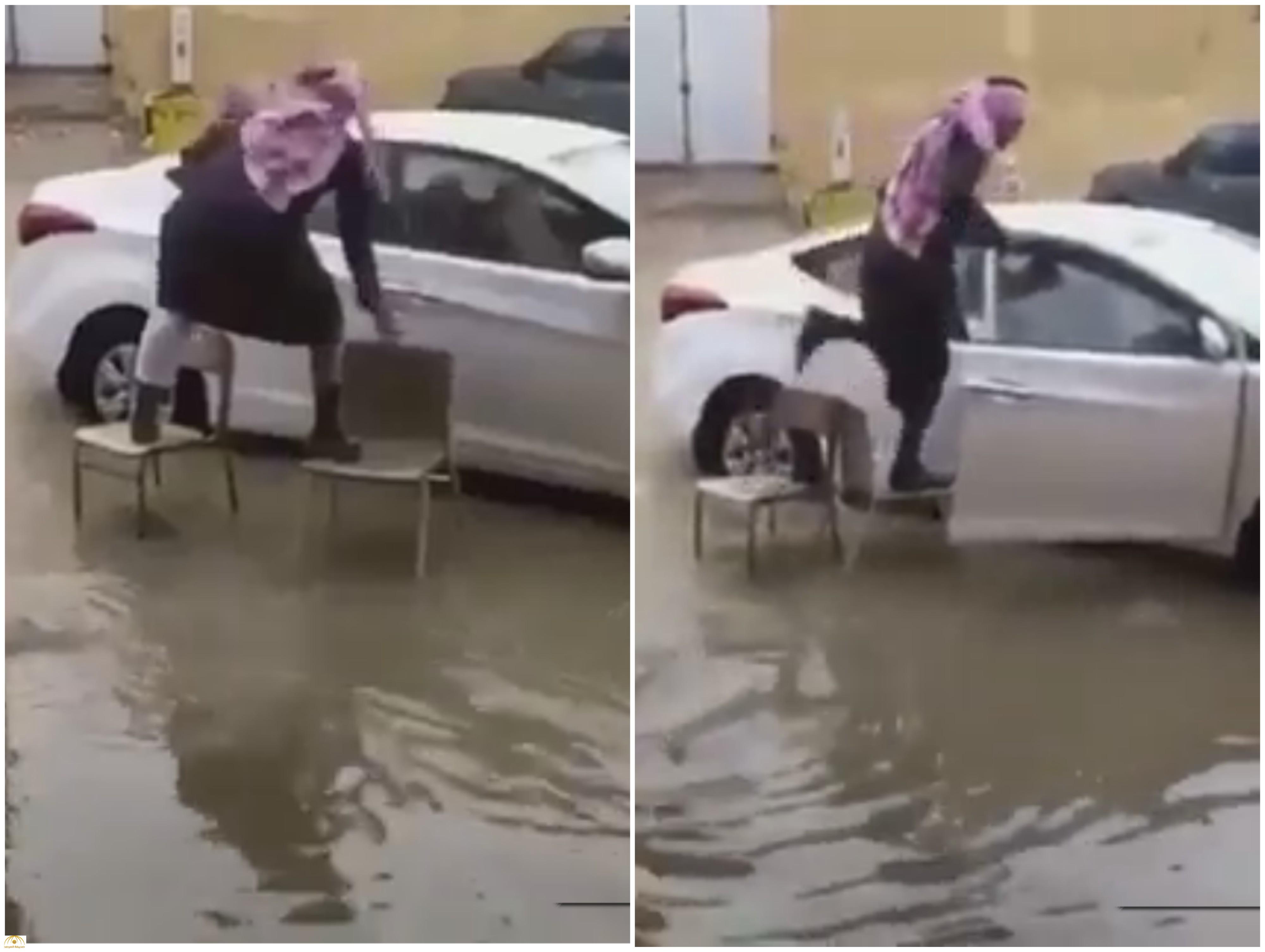 شاهد "معلم" يبتكر طريقة ذكية لدخول سيارته الواقفة في بركة ماء!