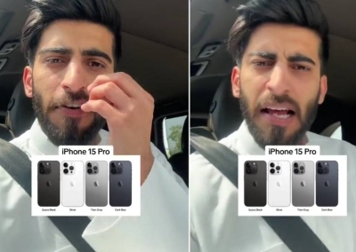 Emotional Young Man Attacks Apple Mobile Phone Company after iPhone 15 Launch: Mocks Repetitive Design and Color Changes