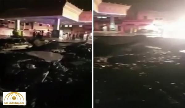 بالفيديو : شاهد الأضرار التي خلَّفتها صاعقة قوية ضربت محطة وقود بأبها