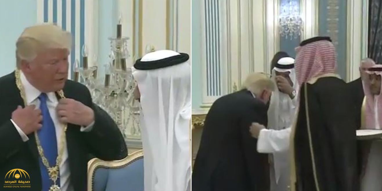 بالفيديو:  خادم الحرمين الشريفين يقلد الرئيس الأمريكي  ترمب وسام  الملك عبدالعزيز