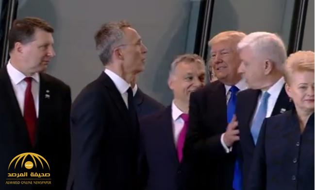 شاهد بالفيديو  لحظة دفع "ترامب" رئيس وزراء الجبل الأسود ليكون في الصف الأول