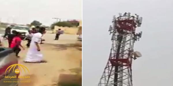 بالفيديو : شاب يحاول الانتحار من فوق برج اتصالات في جازان .. شاهد ردة فعل المواطنين