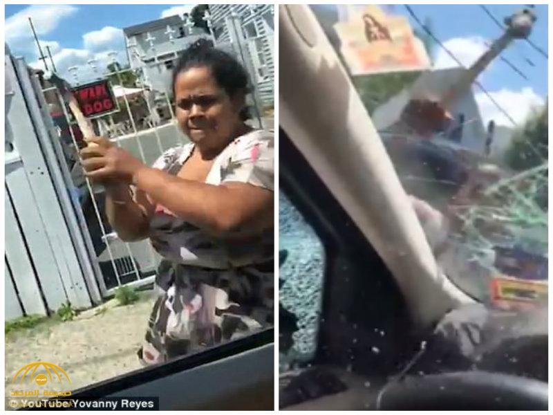 بالفيديو:  سيدة تحطم زجاج سيارة بمطرقة للانتقام من زوجها  في نيو جيرسي
