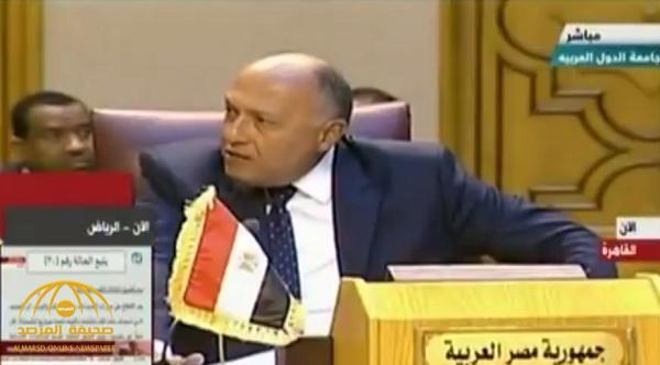 بالفيديو .. وزير الخارجية المصري يشن  هجوما على  مندوب قطر: حديثك "خارج" ومتدني