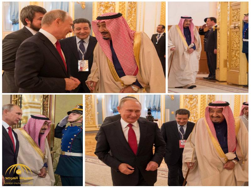 شاهد لحظة استقبال الرئيس " بوتين" لخادم الحرمين وعزف السلامين السعودي والروسي