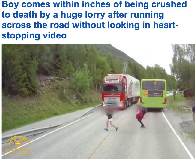 بالفيديو : شاهد طفل نرويجي "محظوظ" يعبر الطريق و ينجو بأعجوبة من موت محقق