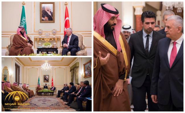 بالصور : ولي العهد يلتقي رئيس الوزراء التركي