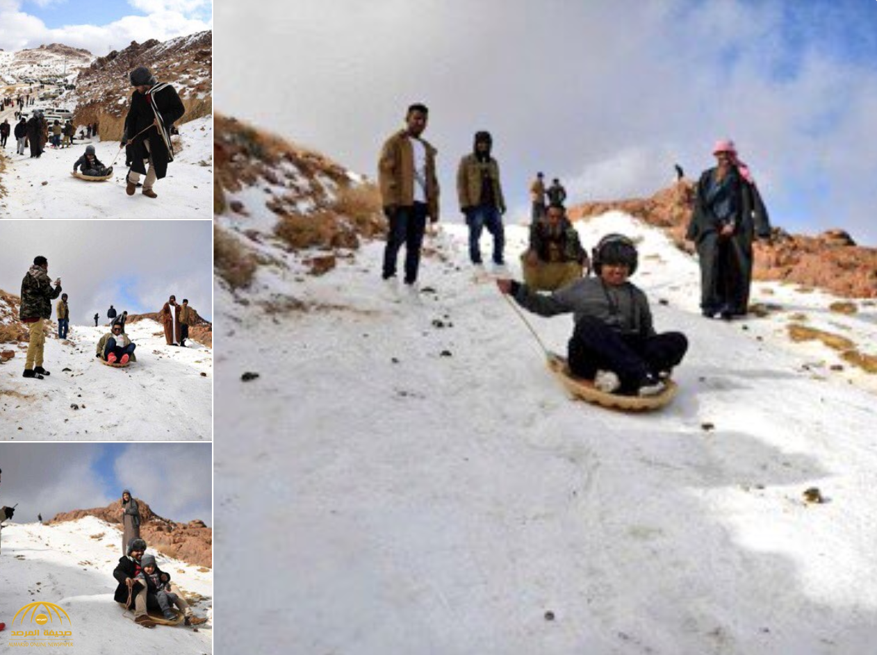 برقصة "الدحة" الشهيرة والتزلج وإشعال النيران.. شاهد: كيف احتفل أهالي منطقة تبوك بتساقط الثلوج أعلى قمة جبل اللوز
