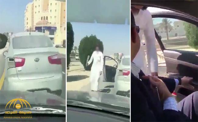 شاهد : شاب يعترض سيارة مقيم عربي ويهدده بساطور .. والشرطة تصدر بيان