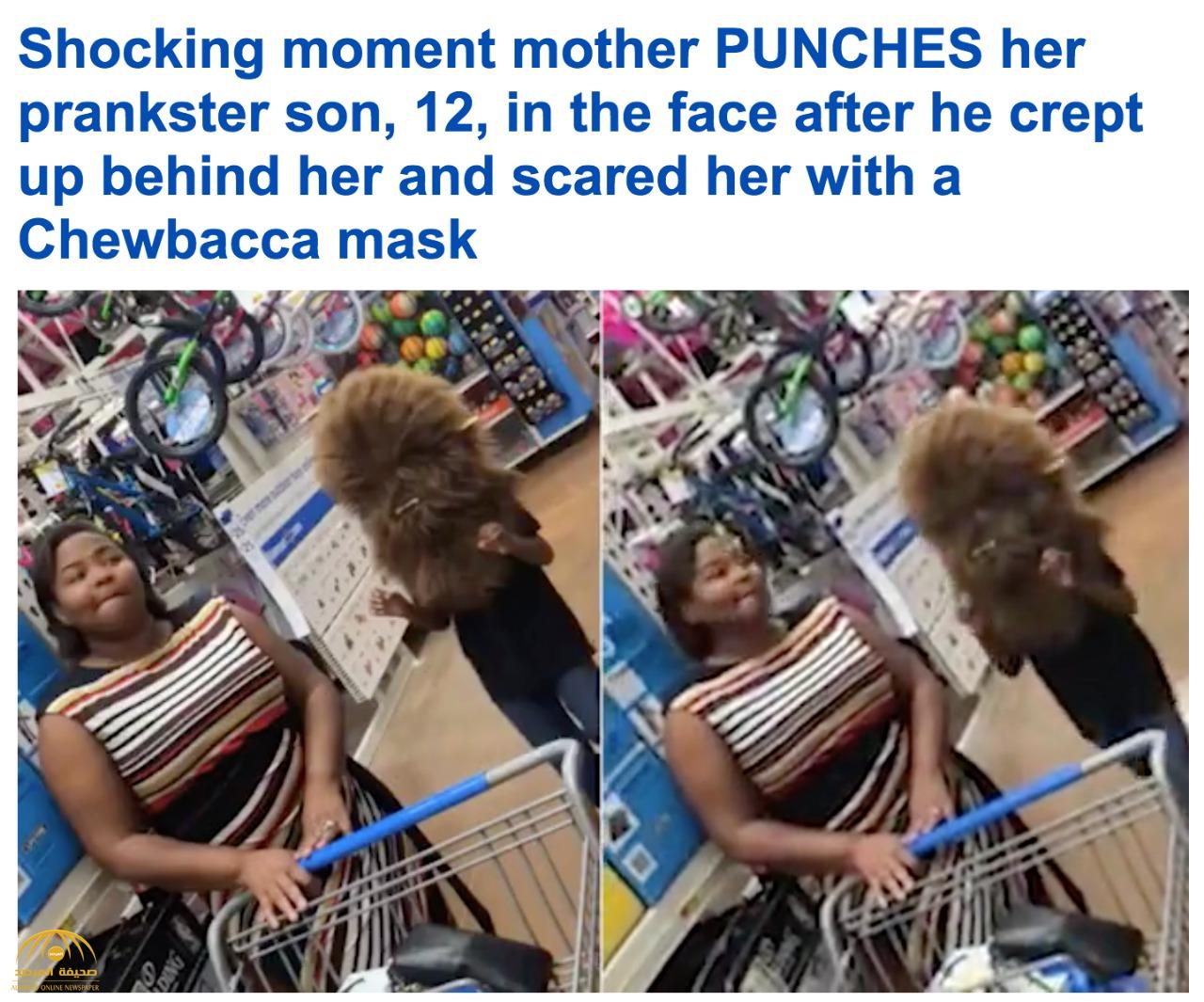 شاهد .. ردة فعل صادمة لأم تجاه ابنها بعدما فاجأها بوجه مخيف داخل مركز تسوق