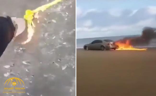 بالفيديو : "مدون" يشعل النار في سيارته "المرسيدس" ويوثق فعلته .. والسبب صادم !
