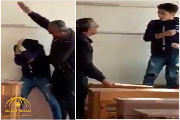 شاهد : معلم مصري يضرب طالب داخل الفصل بوحشية ..ويعلق: "أكرم لي أشتغل زبال"