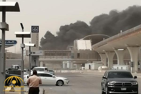 شاهد .. حريق هائل في إحدى  محطات قطار الرياض