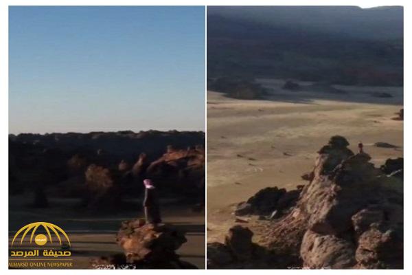 شاهد: سعودي يخاطر بحياته و يصعد على قمة جبل شاهق في حائل..  وصديقه يوثق المغامرة المثيرة!