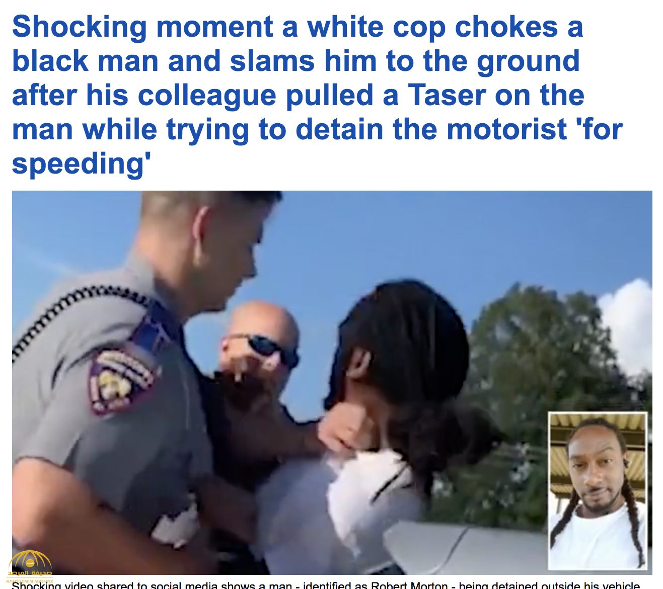 شاهد: ضابط أمريكي يخنق شابا أسود ويطرحه أرضاً أمام زوجته و طفله أثناء القبض عليه  - فيديو