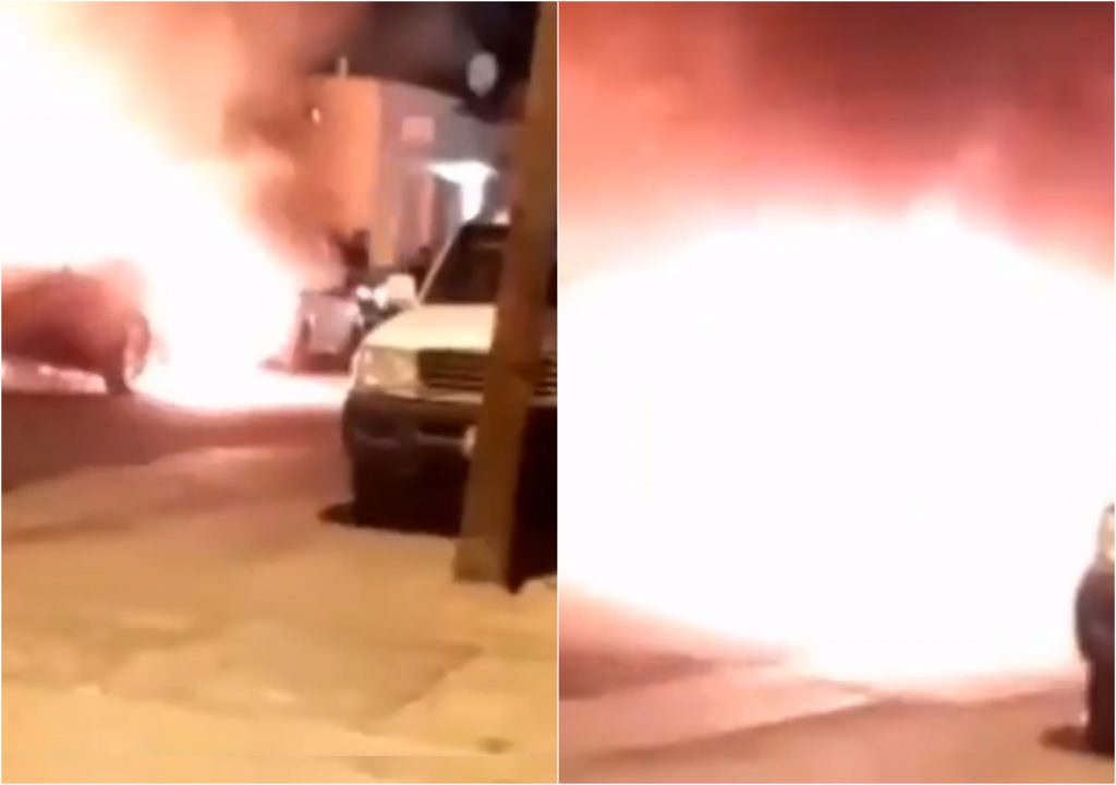 شاهد : احتراق وانفجار سيارة امرأة في تبوك .. ونشطاء “بفعل فاعل”!
