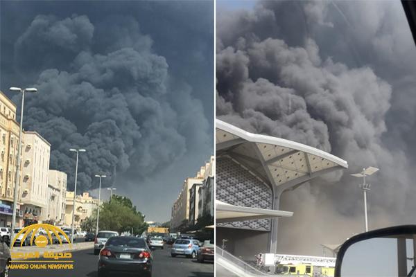 بالفيديو .. حريق ضخم في محطة قطار الحرمين بجدة