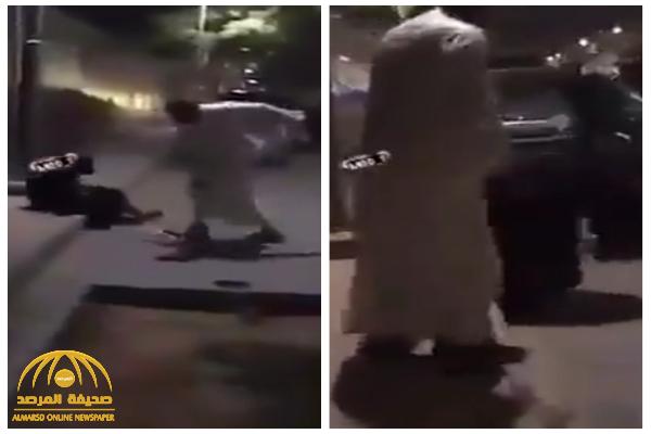 شاهد.. رجل يعتدي على امرأة في أحد شوارع الرياض ليلا ويسقطها أرضا!