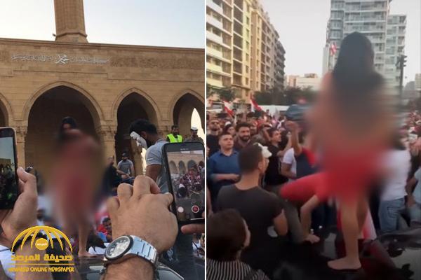 أحدث صيحات الاحتجاجات .. راقصة أمام جامع خلال مظاهرات لبنان !