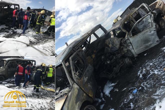 بالصور: حادث مروع يتحول إلى مأساة وتفحم 4 جثث داخل سيارة "هايلكس" في أبها