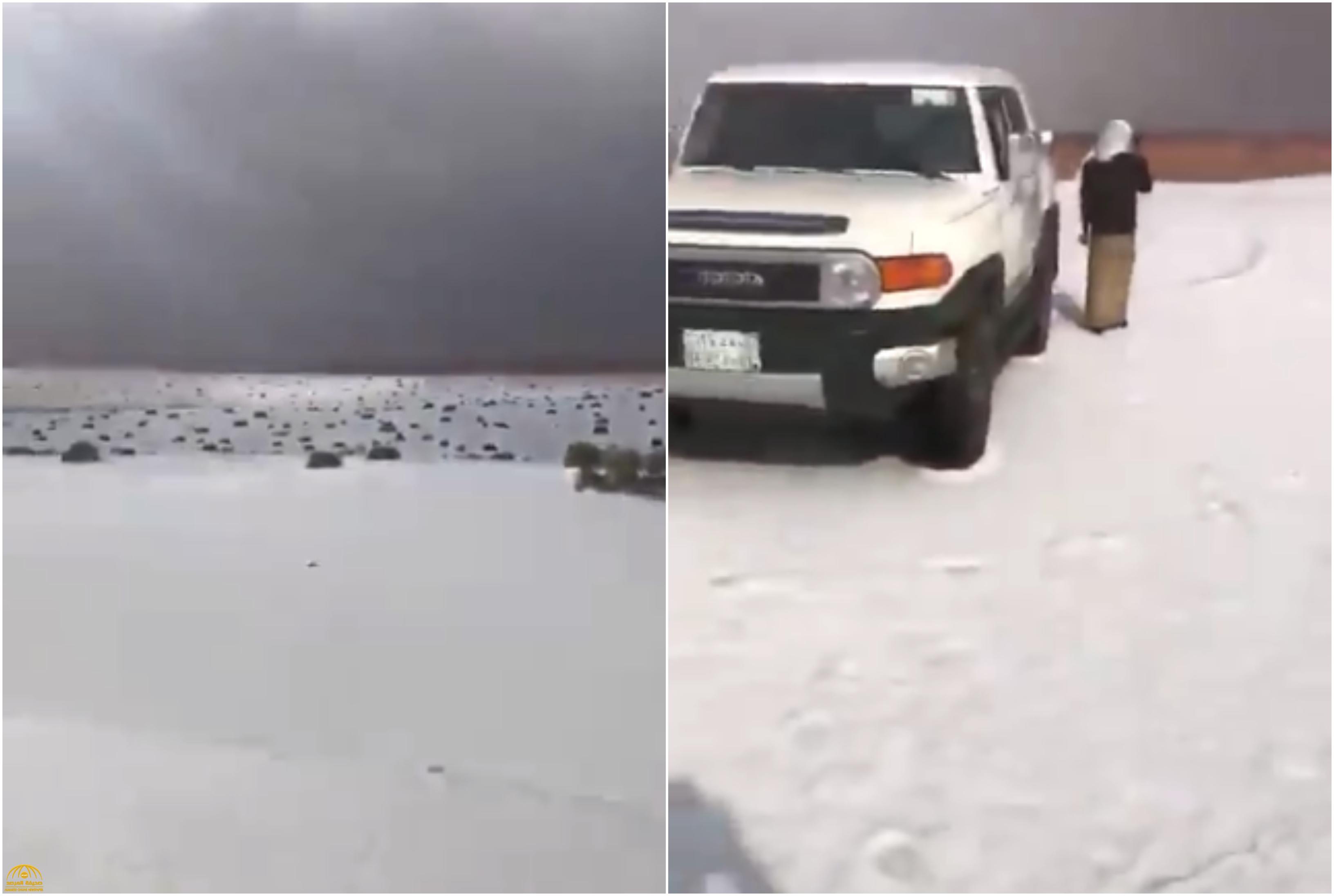 شاهد: تساقط كثيف للثلوج يصبغ منطقة الجوف باللون الأبيض