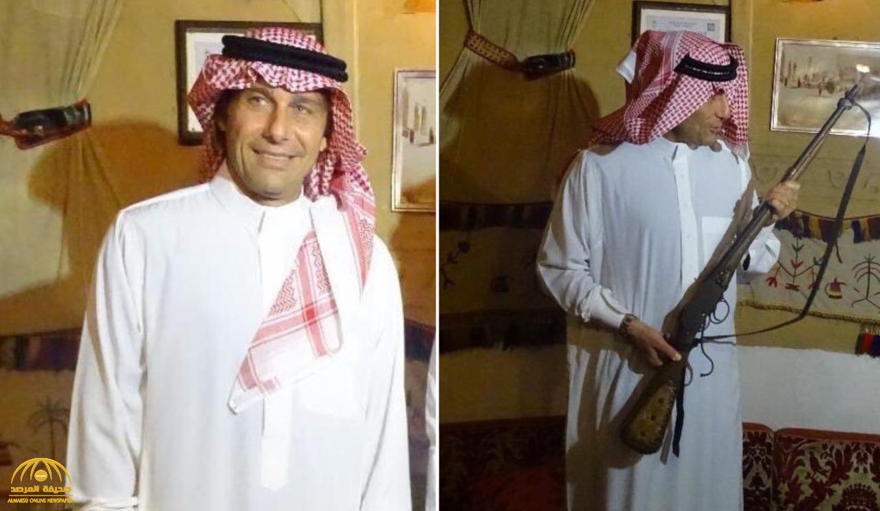 شاهد : مدرب نادي شهير عالمياً يزور المملكة ويحمل السلاح ويرتدي الزي السعودي