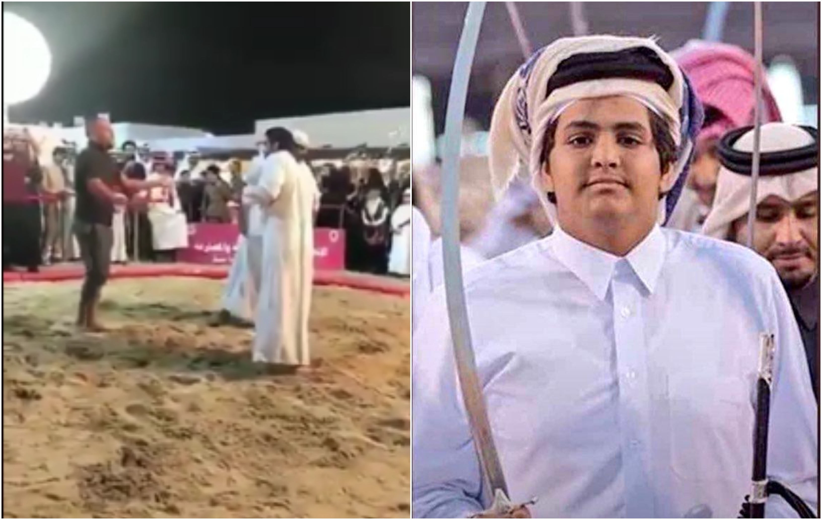 شاهد : الشيخ "القعقاع" نجل أمير قطر السابق يعتدي على مصارعٍ بعدما رفعه الأخير  في الهواء وأسقطه على الأرض