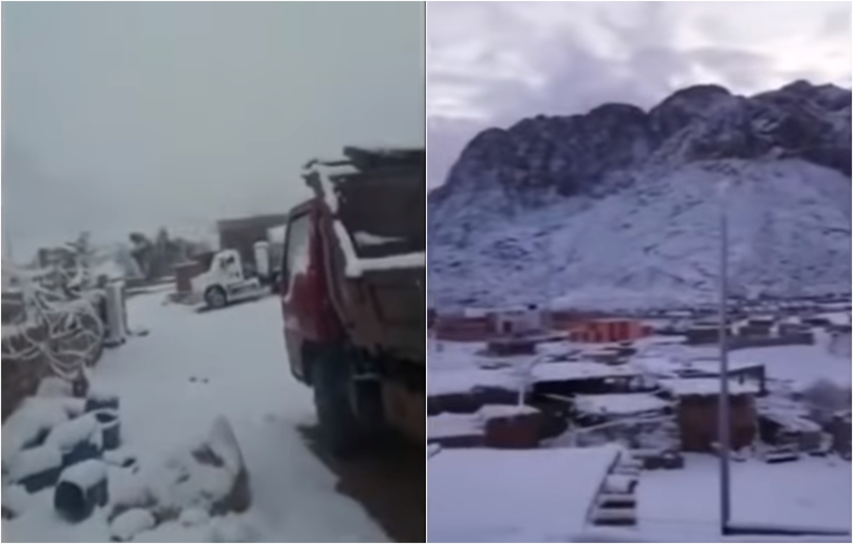 شاهد : الثلج يغطي سيناء المصرية في مشهد نادر الحدوث!