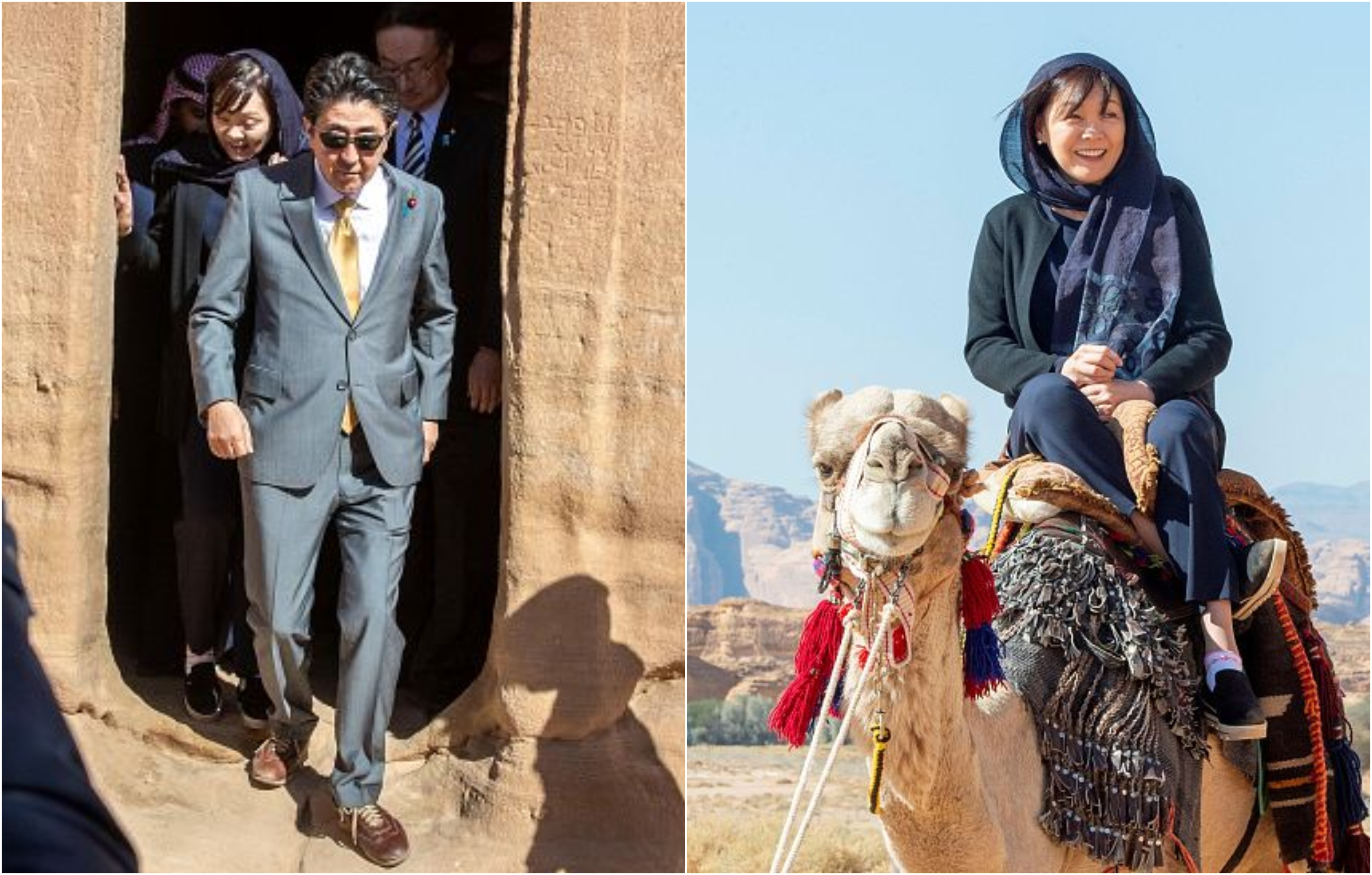 شاهد بالفيديو والصور : رئيس الوزراء الياباني وزوجته يزوران مدائن صالح