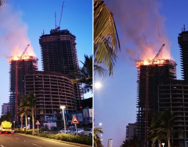 شاهد حريق ضخم في برج سكني تحت الإنشاء بكورنيش جدة صحيفة المرصد