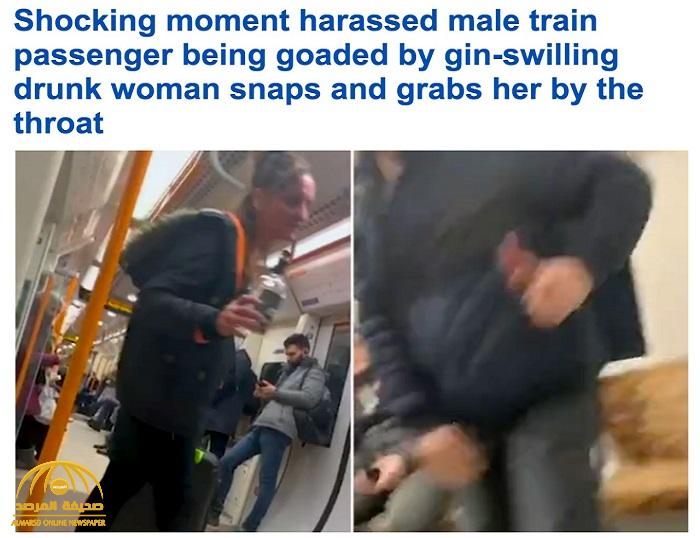 شاهد :  فيديو  سيدة بريطانية في حالة غير طبيعية  تبصق على ركاب قطار وتصفهم بالإرهابيين