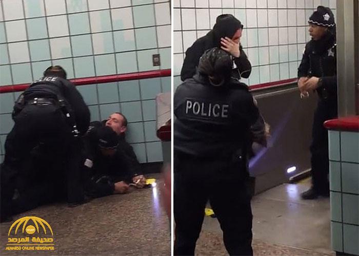 "مشهد مروع".. شاهد : ردة فعل ضابطين أمريكيين تجاه شخص حاول التنقل بين عربات القطار في شيكاغو !