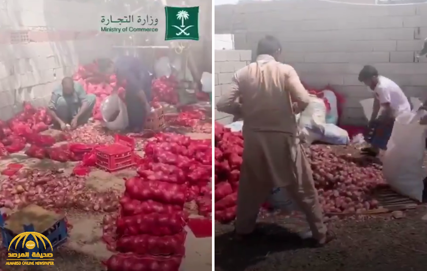 شاهد .. لحظة ضبط كمية ضخمة من البصل داخل  مستودع عشوائي لعمالة مخالفة في جدة !