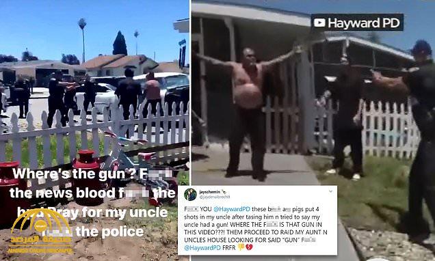 شاهد : شرطي أمريكي يطلق النار على "مسن" يحمل سكينا أمام منزله