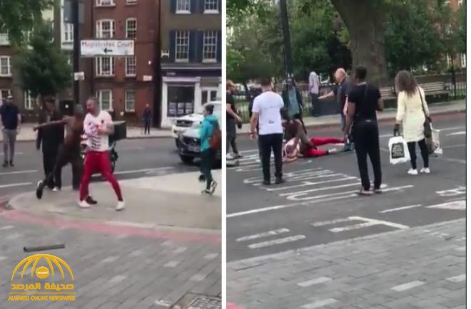 شاهد:  شاب  "أسود"  يعتدي على  رجل  "أبيض"  بشكل عنيف  وسط شارع  في لندن