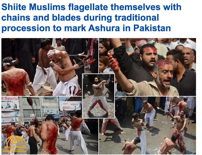 شاهد بالصور : آلاف من الشيعة يضربون أجسادهم بالسلاسل احتفالا بيوم عاشوراء
