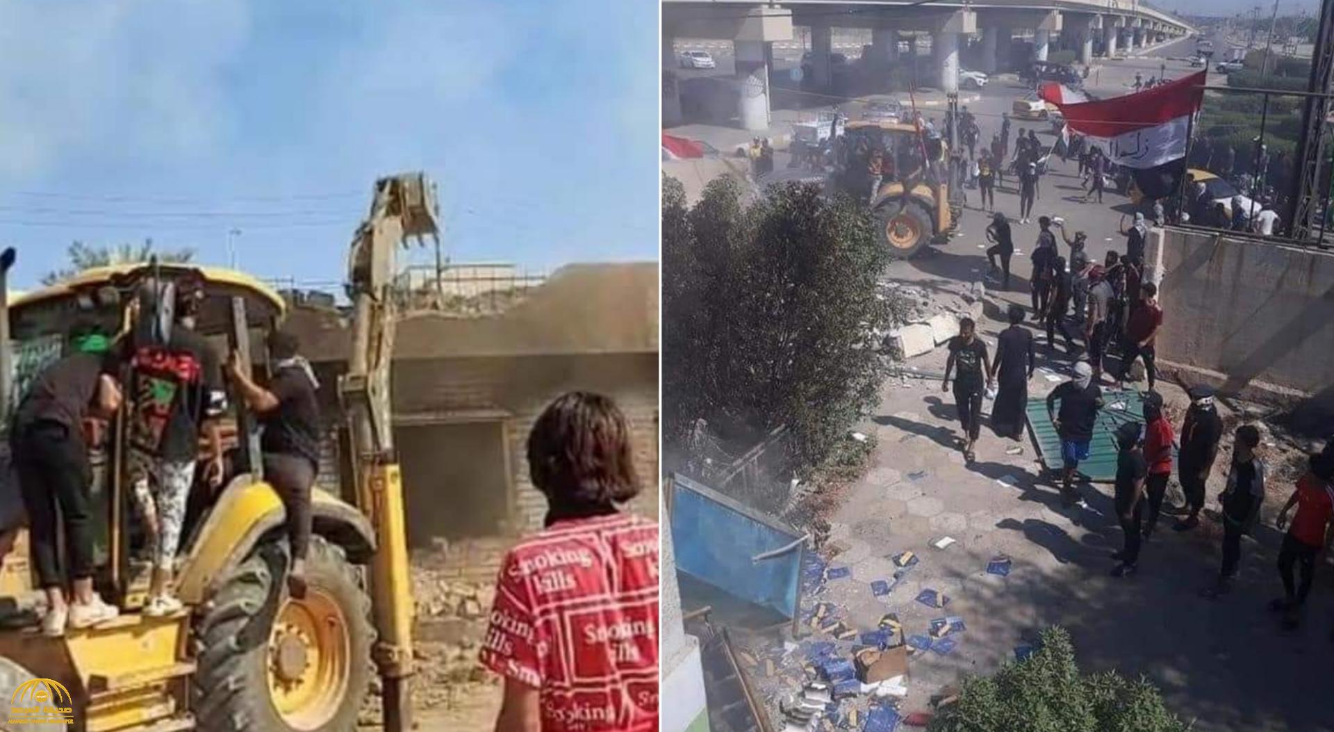 شاهد: عراقيون يخرجون في الشوارع لهدم وحرق جميع مقار الفصائل الموالية لإيران في البلاد